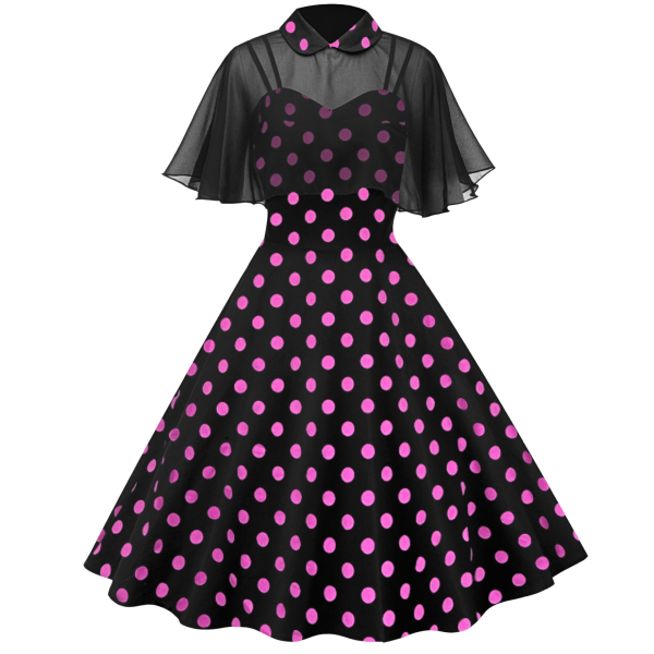 Damklänning från 1950-talet, tvådelad cocktailklänning, tvådelad klänning med docka rose dots M