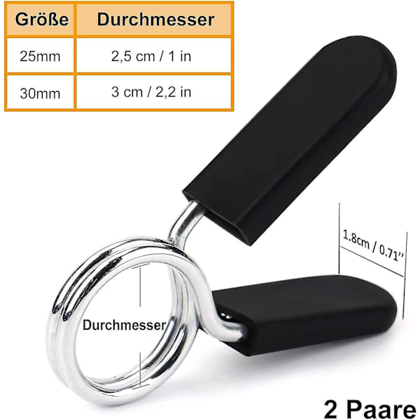 4 kpl Painonnostopainot - Jousikiinnike, Irtoamattomat Lukot, Painonnostovarusteet, Musta 30mm