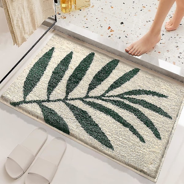Sklisikker badematte baderomsteppe superabsorberende myk dusj egnet for stue/soverom (45 * 65 cm, bambusblad)