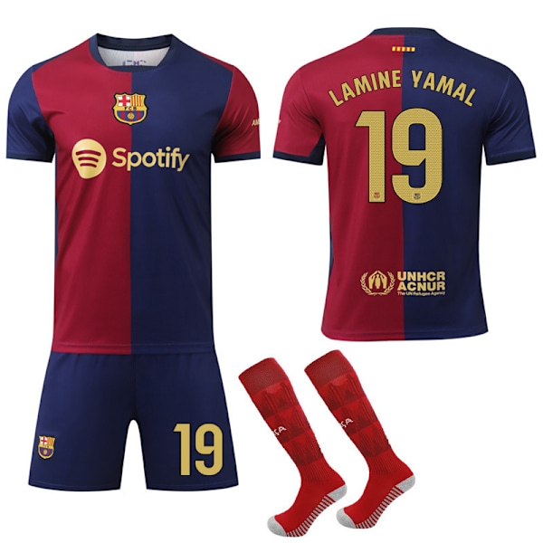 Barcelona Hjemme Fotballdrakt Barn og Voksne Med Sokker 2024-2025 No.19 Yamal No.19 Yamal L