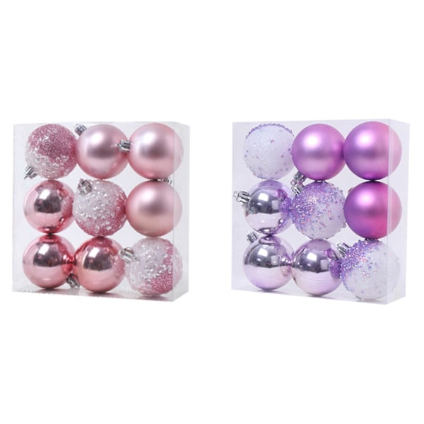 18 Pcs Christmas Ball Ornaments Xmas Tree Decorations Hanging Balls 2.36inch, Pink & Purple