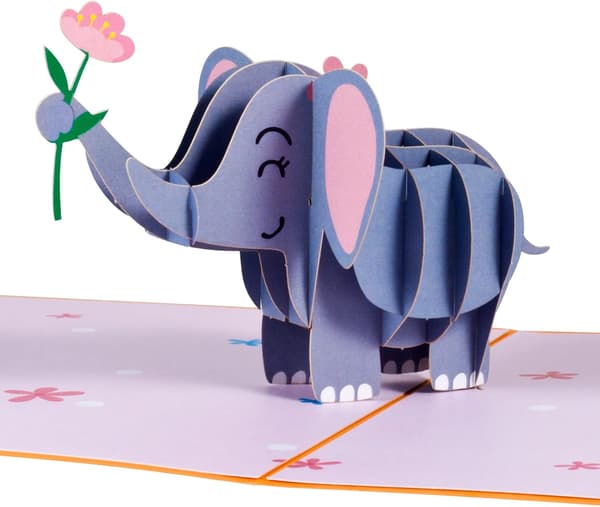 Pop-up Gratulasjonskort, 3D Elefant, perfekt for bursdagsfester, bursdagsgaver, jubileer
