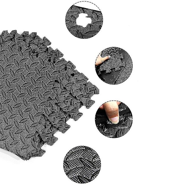 6 stk. Eva blad korn gulv måtter splejsning gulv puder patchwork tæpper fortykke gulv pude til fitness dans rum uden kant (sort)