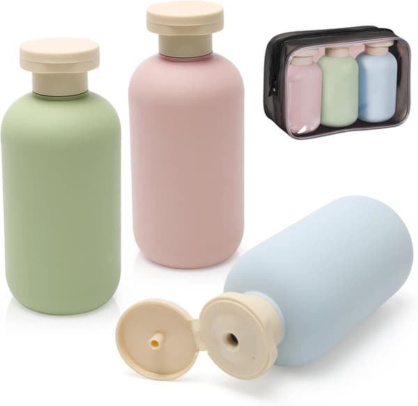 3-pack påfyllningsbara klämflaskor, 200 ml HDPE toalettartiklar, läckagesäkra lock för schampo, resor och sport