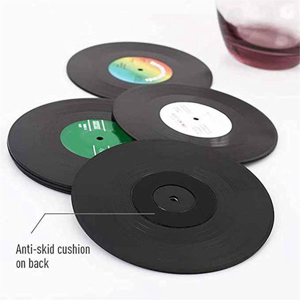 Retro dekorative plateunderlag for drikke - Fargerike vinylplater - Perfekt for hjem/kontor/bar - Gave til musikkentusiaster