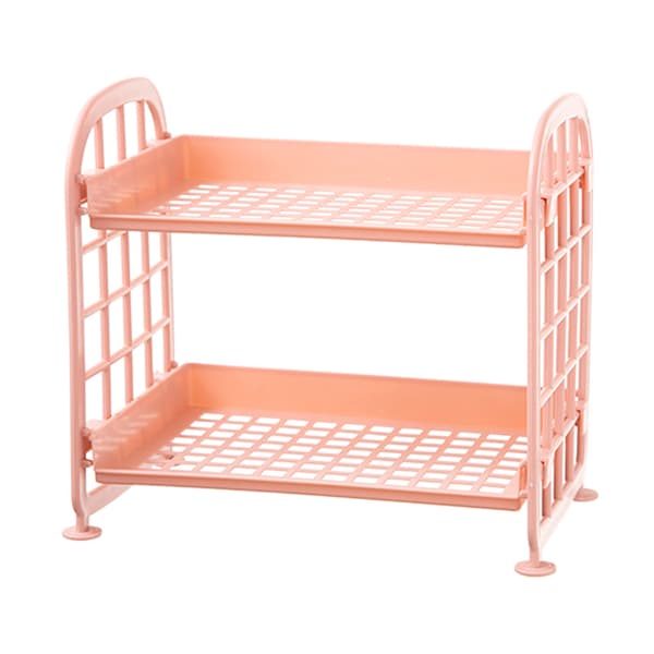 Desktop Storage Rack Double Layer Hollow Design Simple Stylish Desk Shelf Pink