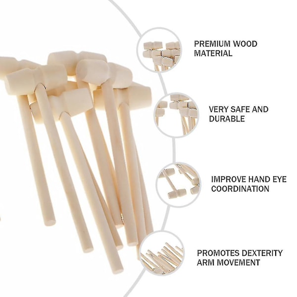 20 stk Mini Hammer i Massivt Tre, Slåhammer Leke, Kreativ Læringsleke (oval)