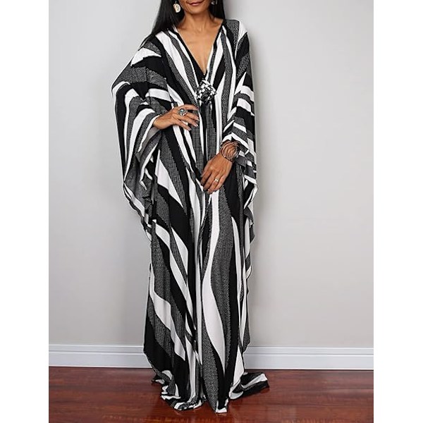 Etnisk mønstret kaftan strandkjole til kvinder, plus size, badedragtsovertræk