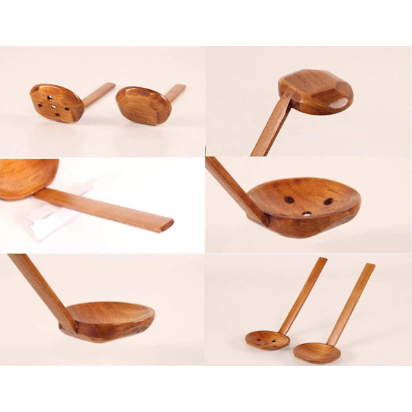 Lange håndtakssuppe skjeer, 6 * Naturlig Premium Wood Turtle Spoon Husholdning Colander