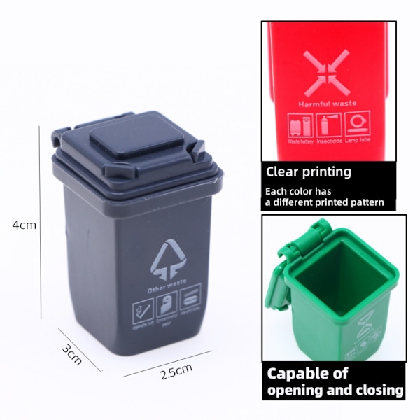 5 st Miniatyr Sopkorg Leksak Mini Wheelie Bin Dockhus Avfallshållare Miniatyr Sortering Sopkorg Modell