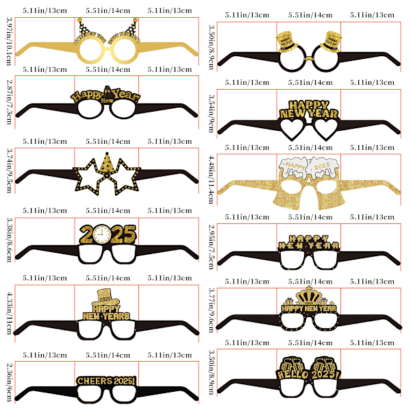 12 stk. Nyttårsbriller for morsomme nyttårsdekorasjoner 2025 | Nyttårsbriller, nyttårsfestutstyr