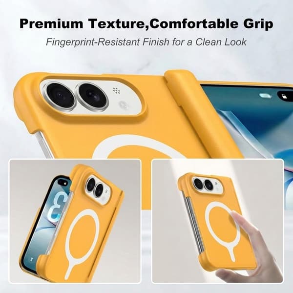 Magnetisk etui til iPhone Duo, slankt hårdt PC-cover med fuld kamerabeskyttelse, stødsikkert og ridsefast, MagSafe-kompatibelt, gul
