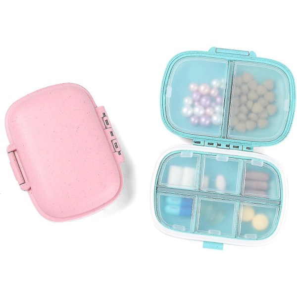 2 Pcs Travel Pill Organizer,8 Compartments Portable Pill Box (blue+pink)