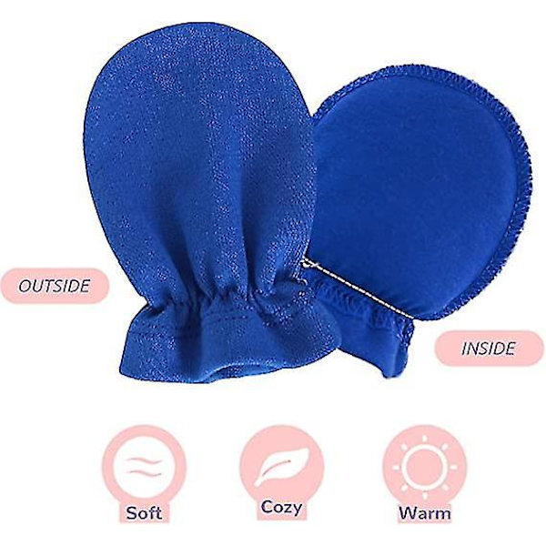 6 par nyfødte bomullsvotter Baby Soft Gloves Infant No Scratch Mitten (hvit, kongeblå, én størrelse)