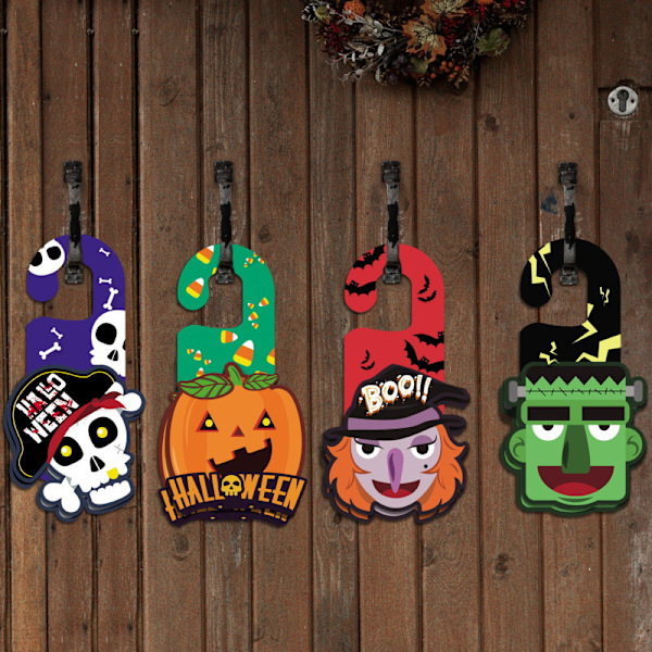 6 kpl Halloween-koristeita puusta, ovikyltti, riippuva koriste, sisätilojen Halloween-riipuskoristeet, syksyn koristeet