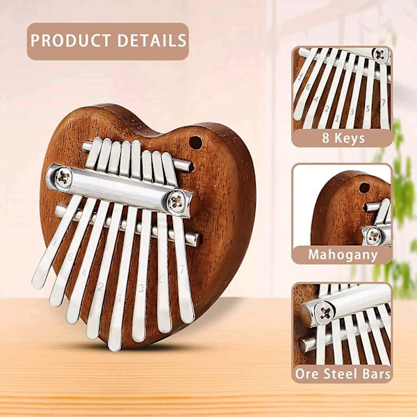 Mini Kalimba i massivt træ 8-tangenters fingerklaver bærbar tommelfingerklaver musik tommelfingerklaver med snor Suita
