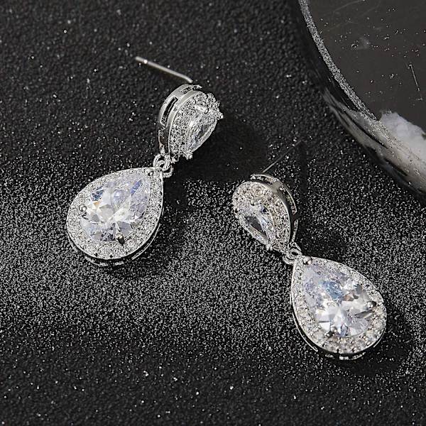 Dråpeformede Cubic Zirconia-brudesmykker, Rhinestone-hengende øreringer for bryllup og ball
