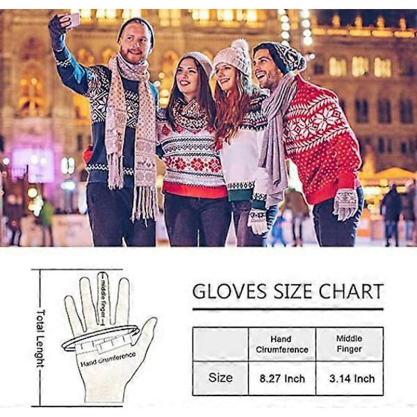 1 Pair Women's Touchscreen Gloves - Snowflake Pattern, Navy Blue