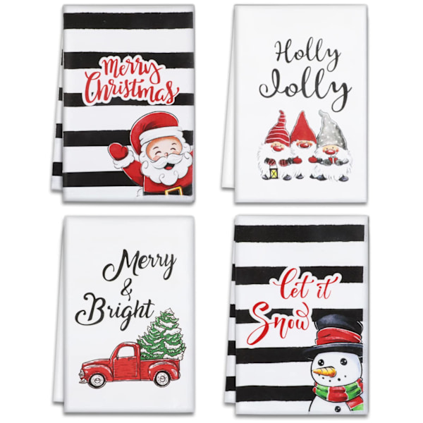 Hemma Julkökshanddukar Tvättsbara Ränder Mjuka Handdiskduk för Badrum, 18x26 Tum, 4-PACK