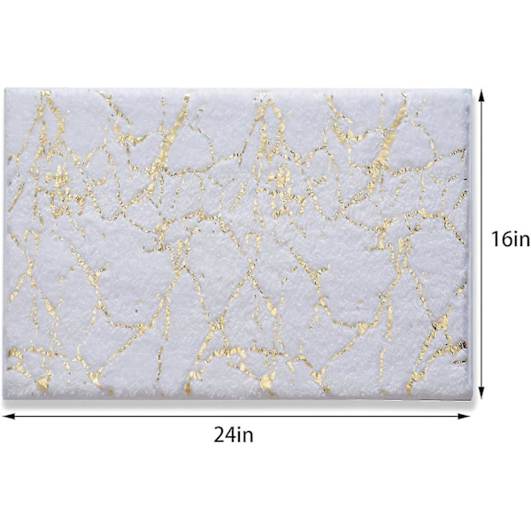 Bademåtte 40 x 60 cm Badeværelse Måtte Guld Striber Marmor Tæppe - Hvid