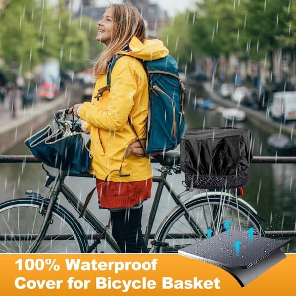 Cykelkorg Regnskydd 2-pack Vattentätt Elastisk Passform för Främre och Bakre Cykelkorgar Svart