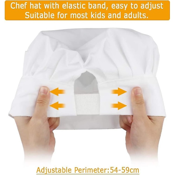 3 stk hvite kokkehatter, justerbar kokkehatt med justerbar strikk laget av poly unisex kokkehatt for restaurantbaking