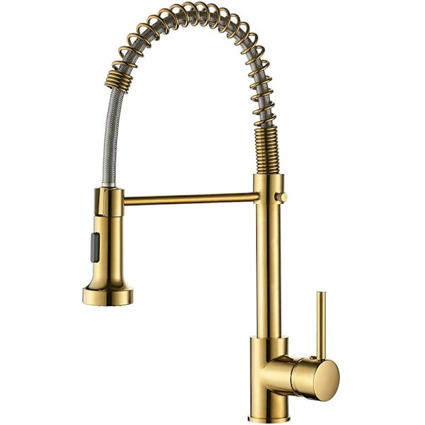 golden Kitchen Faucet with Pull Down Sprayer Stainless Steel Single Handle Pull Out Spring Sink Faucets for Farmhouse Camper