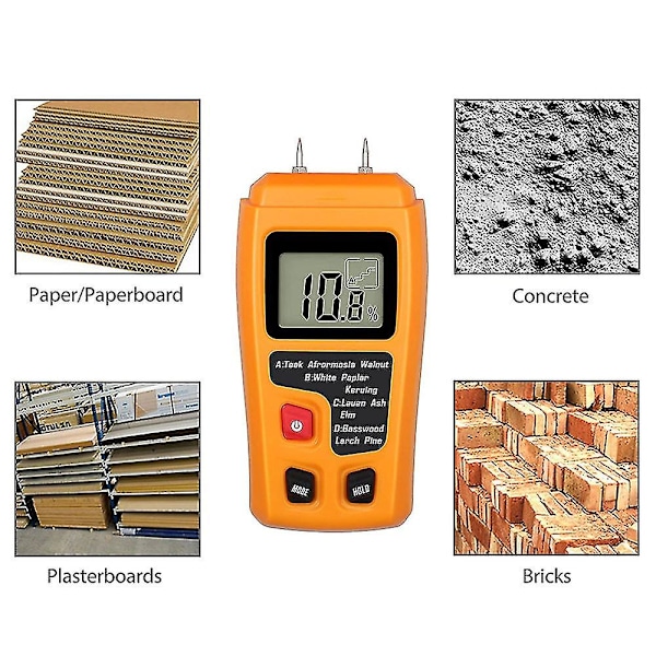 Handhållen fuktmätare för trä, LCD-fuktmätare för trä, fuktdetektor för ved, papper, fuktmätning