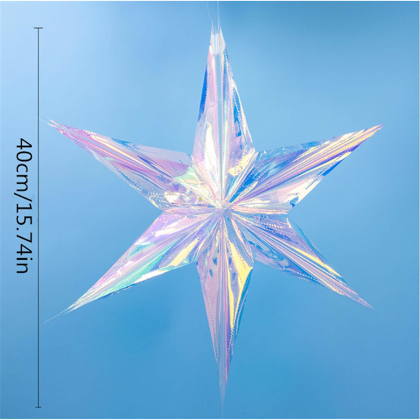 6-pack Iridescent Ornament Star Hängande Dekorationer Hexagon Star Clear Foil Dekorativ Regnbåge för Bröllopsdusch Bröllop