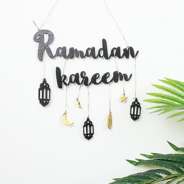 Ramadan Kareem Decoration Wooden Pendant Ornament Eid Mubarak Wooden Hanging Plaque Sign Moon Star Hanging Pendant