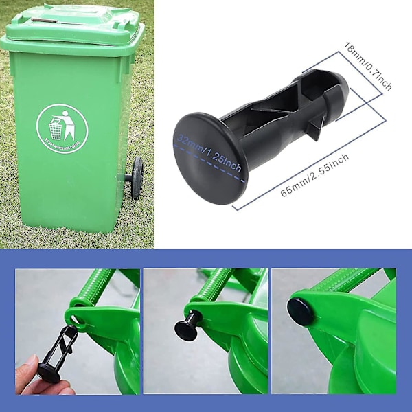 3 par hengselbolter hengselpinner for søppelbøttelokk til å passe 240/120/100/60l utendørs søppelkasser, 65mm x 18mm, svart plast