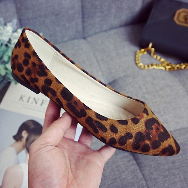 Mote Leopard Sko Flat-heeled Sko Spisse Sko Fritid for Kvinner Damer (Brun Leopard, Størrelse 43)