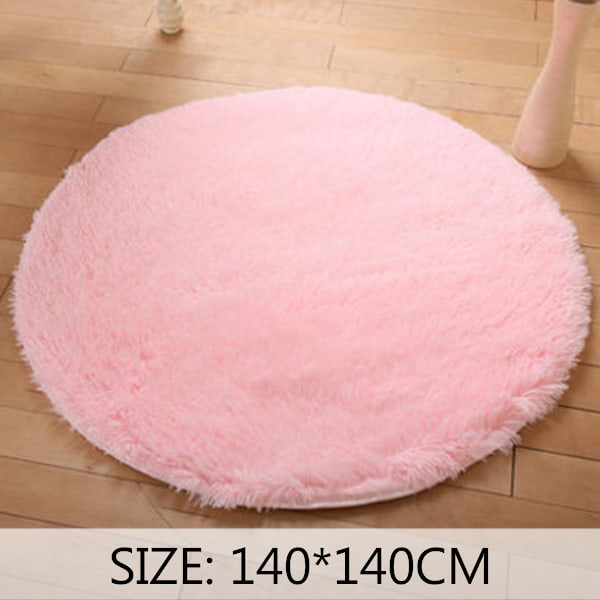 Rosa rund matta för sovrum, fluffig cirkelmatta 140 cm för barnrum, lurvig matta för tonårsflickors rum, lurvig cirkel - rosa
