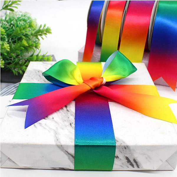 1 rulle regnbågsband Hög densitet Gradient Polyesterband Färgglad presentförpackningsremsa DIY Bakningsförpackningsband för hemmet Butik (22M Lång 2CM Bredd
