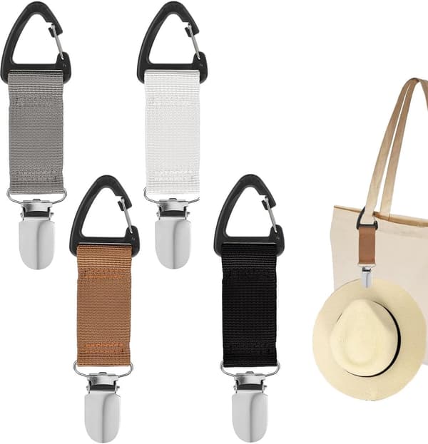 Hatklemmer til tasker, håndfri hatteholder, elastiske og ikke-elastiske stropper, rejse- og udendørsbrug, 4-pak assorterede farver