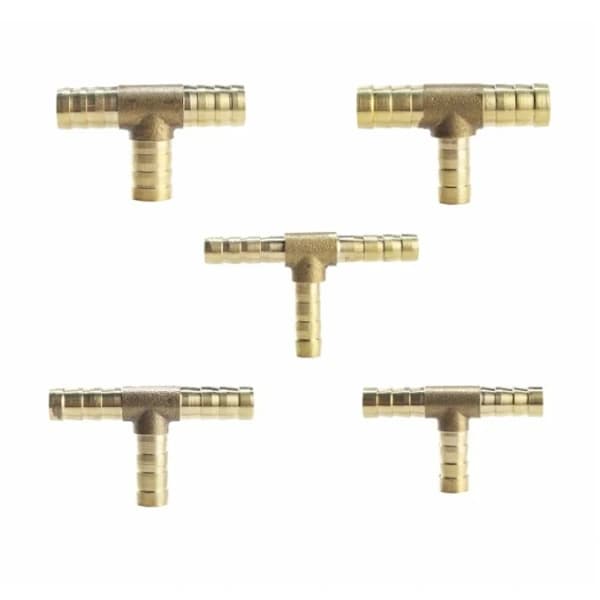 5-pack 8 mm mässing 3-vägs T-slangkoppling för bränsle-, luft-, vatten-, gas- och oljeledningar