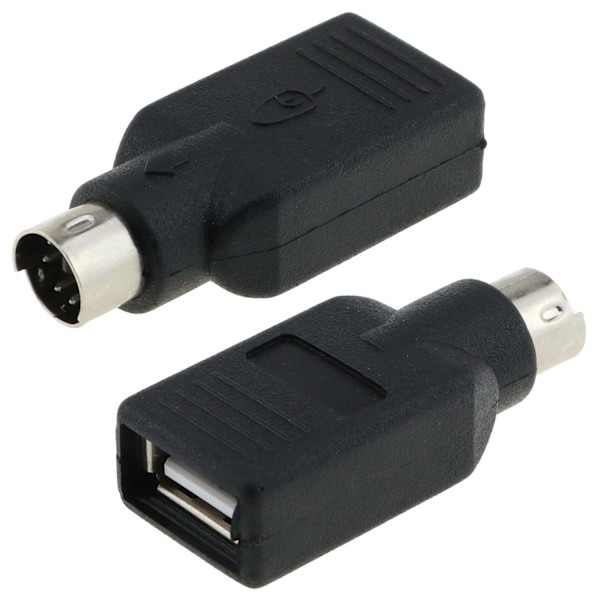 2 stk. USB til PS2-adapter, 2 stk. svart USB-hunn til PS/2-hann-konverteradapter for mus og tastatur, svart