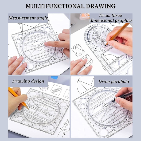 4 st multifunktionella geometriska linjaler ritverktyg plastlinjal set matematik mätning ritning