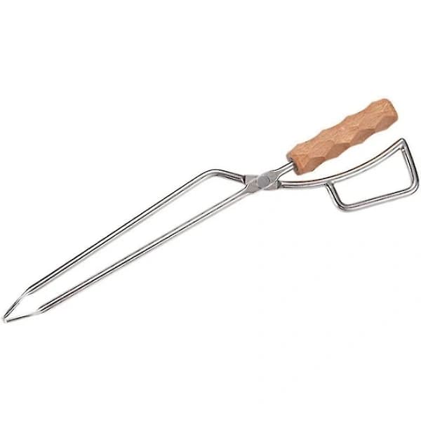 BBQ Kul Tænger Rustfrit Stål Grill Tænger Med Bøgetræ Håndtag til Camping Picnic Terrasse 41,5 cm