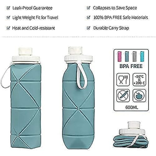 Hopfällbara vattenflaskor 2-pack Bpa-fria Siliconce läckagesäkra återanvändbara resevattenflaskor