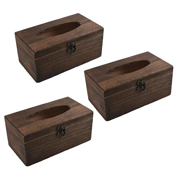 3 st användbara retro-tissueboxar i trä, hållare för pappersservetter, heminredning, bildekoration