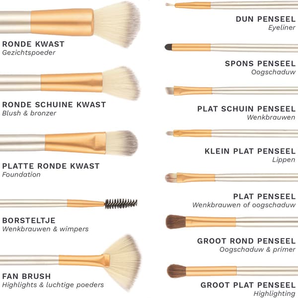 Sminkborstset 12 delar, mjuka syntetiska borst för foundation, puder, rouge och ögonskugga med PU-läderfodral, champagneguld, resevänlig för kvinnor