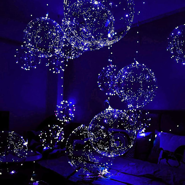 5 stk. lysende balloner, LED-balloner med pind, LED-ballon farverig, LED-balloner helium, LED farverige fe-lys.