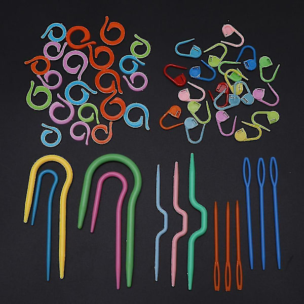 53 st plast virknål sticka garn väva stickning nål klämma markör verktyg set