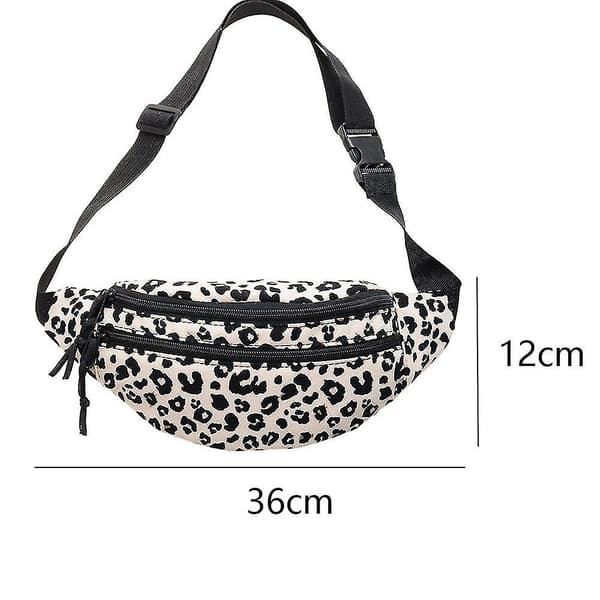Leopard Midjeväska för Kvinnor, Justerbar Rem för Resor, Fest, Vandring, Sport - vit