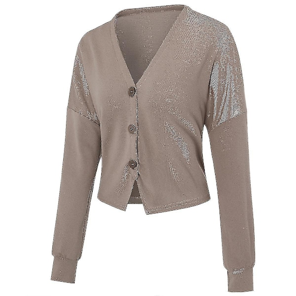 Trendy bomuld cardigan med V-hals - 15 farver L Khaki