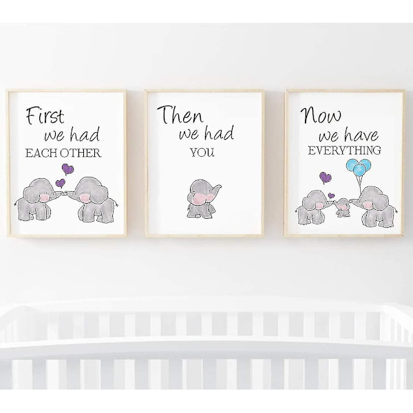 Airbrush Baby Elephant Canvas Art Print Heminredning 8\" X 10\" 3 Delar