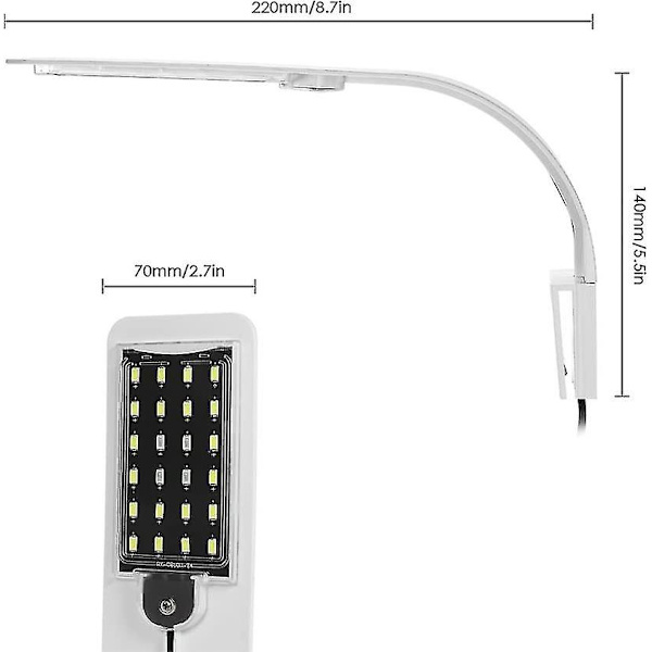 10W Ultra tyndt akvarium LED-lys Ultra lys klemme-på belysning lampe 24 LED'er til fiskebeholder -z