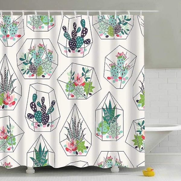 Bruseforhæng - 180 X 180 Cm - Antimug og vandafvisende med 12 bruseforhængsringe - 3d digitalt print, grøn plante med levende farver -z
