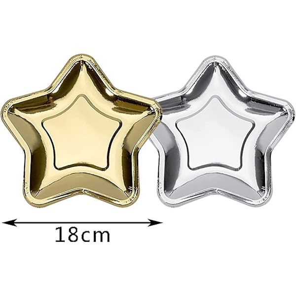 50 kpl kullanvärisiä tähdenmuotoisia kertakäyttöisiä paperilautasia - 18 cm - Pentagrammikuvio